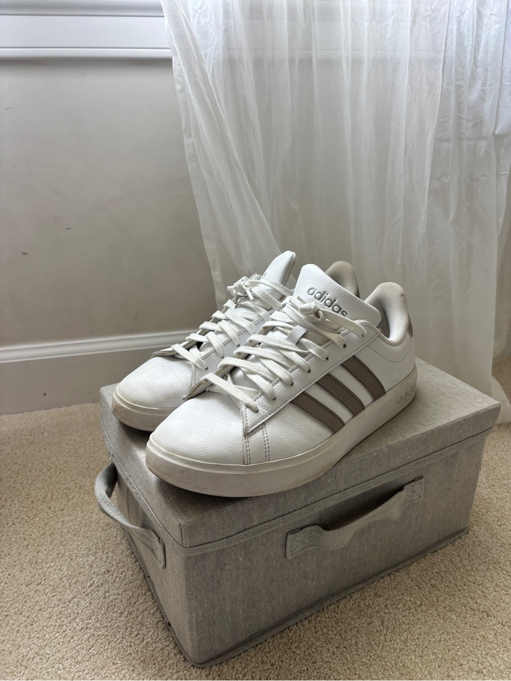 adidas Women's White Sneakers with Taupe Stripes